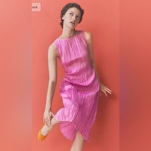 J. Crew Sleeveless Hot Pink Crinkle Maxi Dress